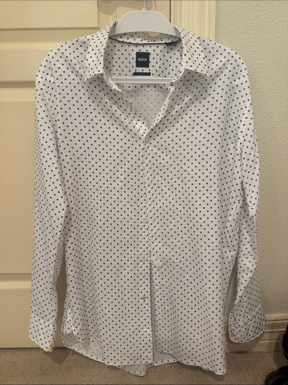 BOSS White Shirt with Navy Polka Dots